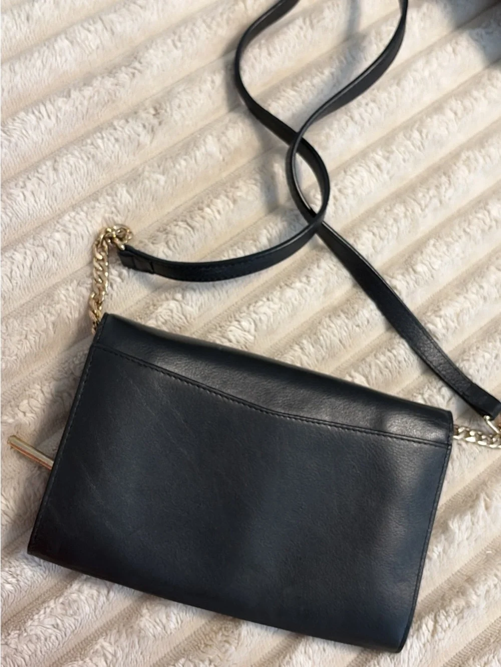 Nordstrom Black Leather Crossbody with Gold Chain Accent